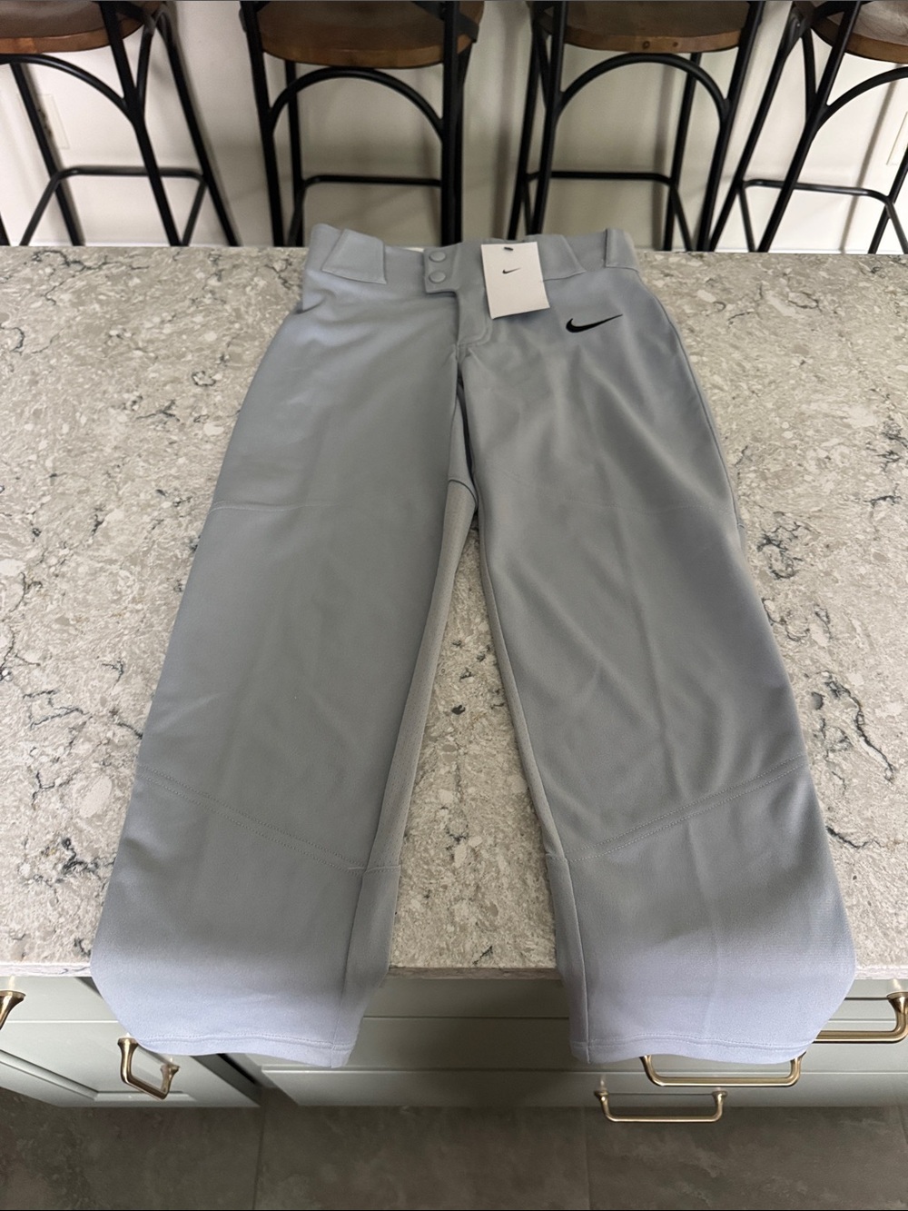 Boys Light Gray Baseball Pants with Swoosh